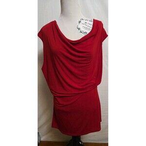 Tahari Cowl Neck Red Sleeveless Blouse Top Size Large Tunic